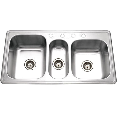 Houzer Premiere Gourmet Series Topmount Stainless Steel 4-Hole Triple Bowl Kitchen Sink Kitchen Sink - Topmount Houzer